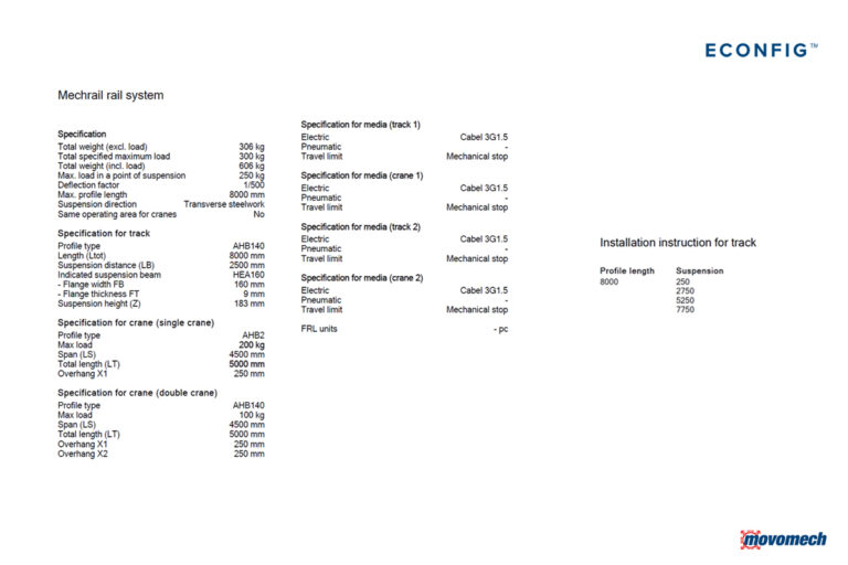 Beräkna traverssystem och nedböjning med konfigurator ECONFIG Mechrail Movomech