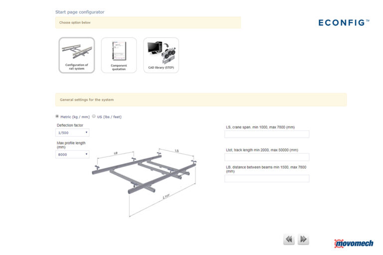 Dimensionera traverssystem - lättraverssystem med konfigurator ECONFIG Mechrail Movomech